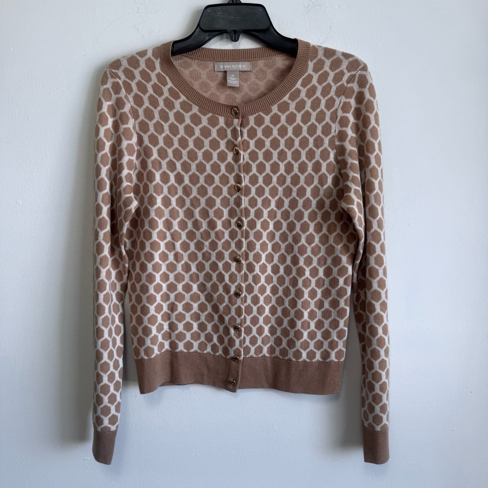 Banana Republic Tan Honeycomb Geometric Wool Blend Cardigan Size M